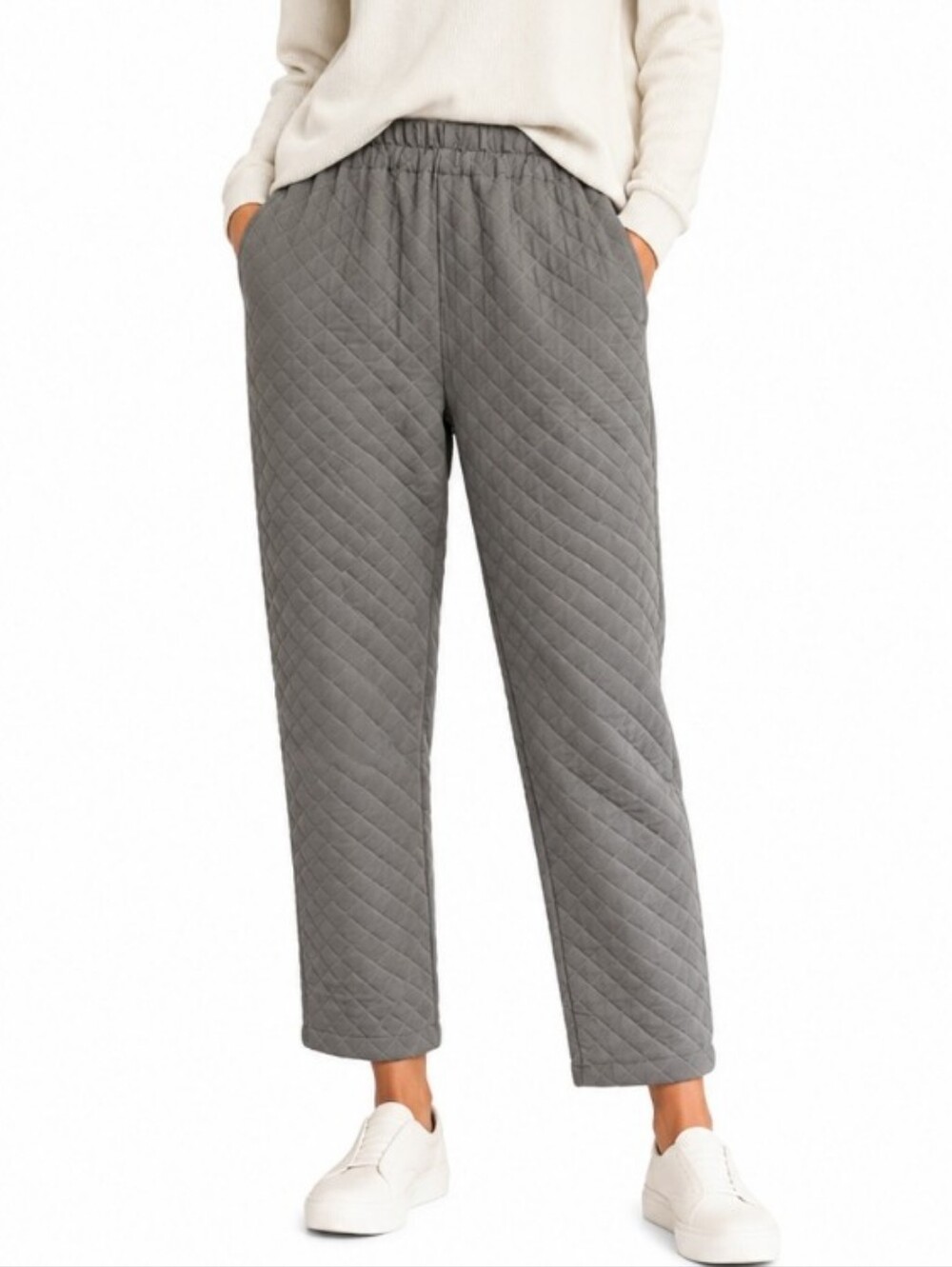 ZARA Quilted Pants Women’s Large Green Elastic Waist Minimalist
